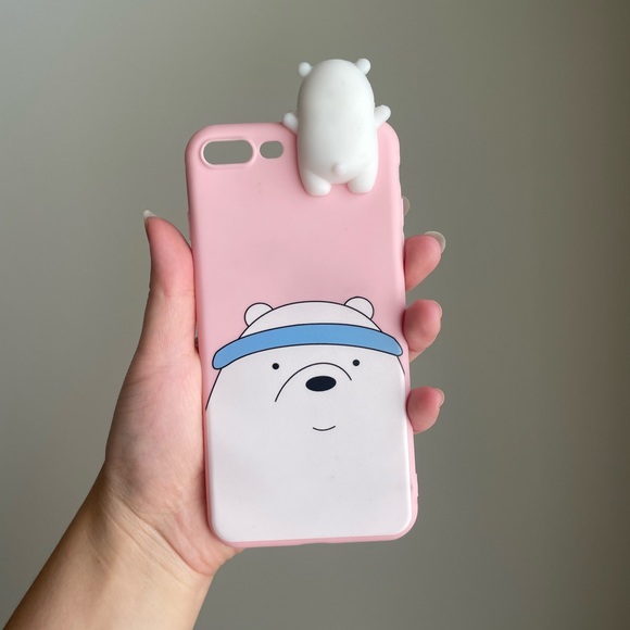 3D Cartoon We Bare Bears Soft Silicone Cases for iPhone 8 Plus, Green & Pink - Picture 4 of 5